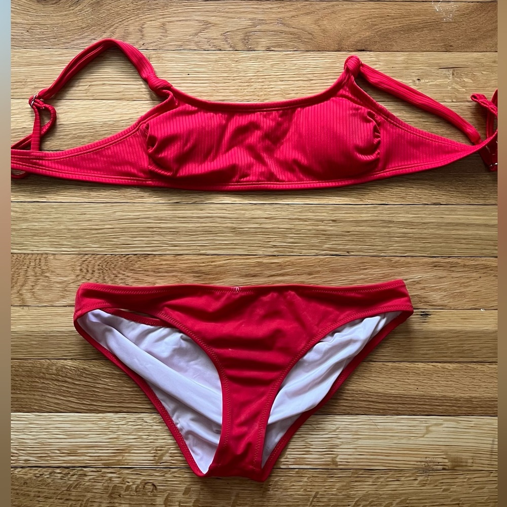red bathing suit top and bottoms ❤️